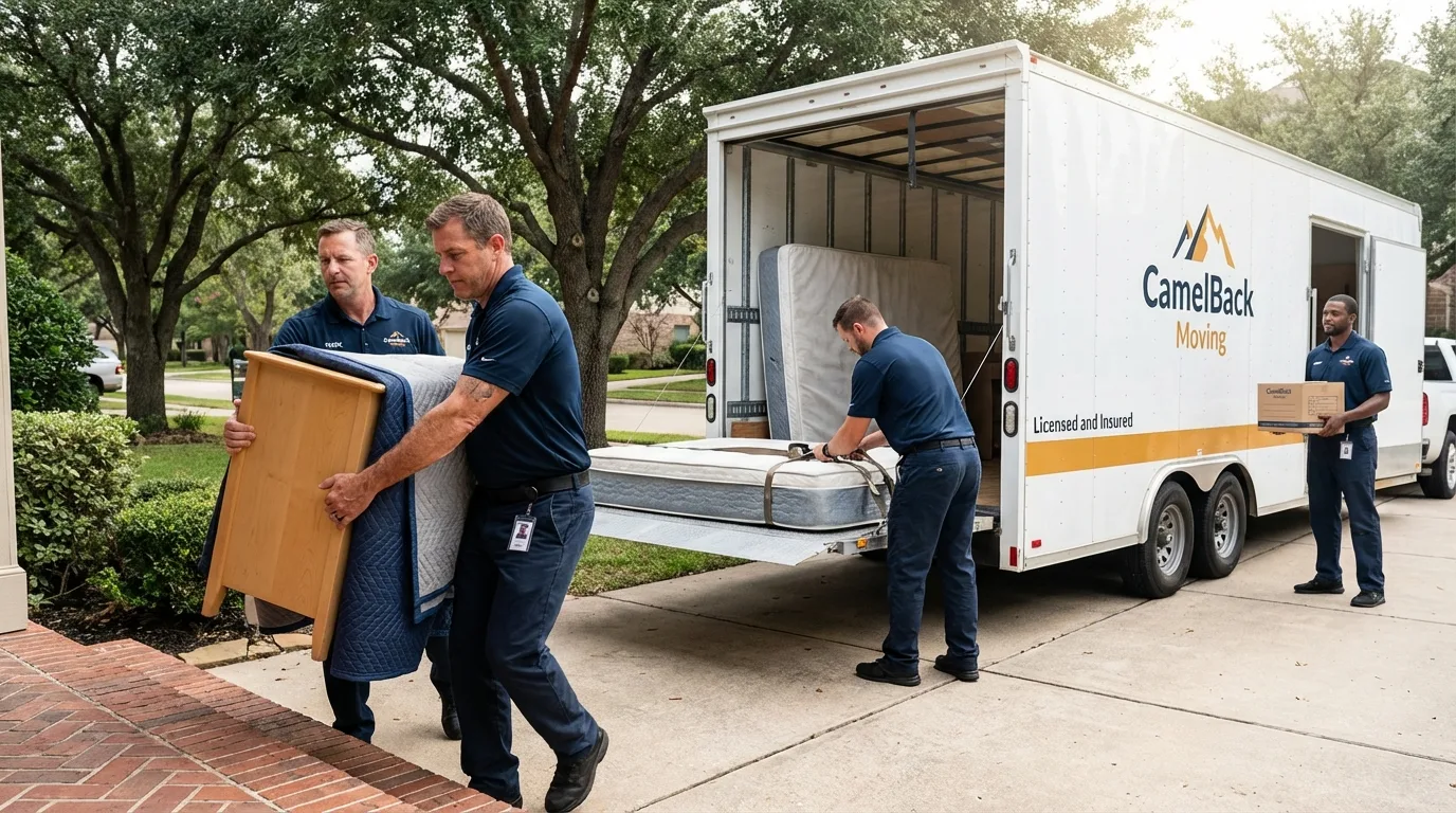 Crew loading residential truck for cross-state move from Lynchburg, OH