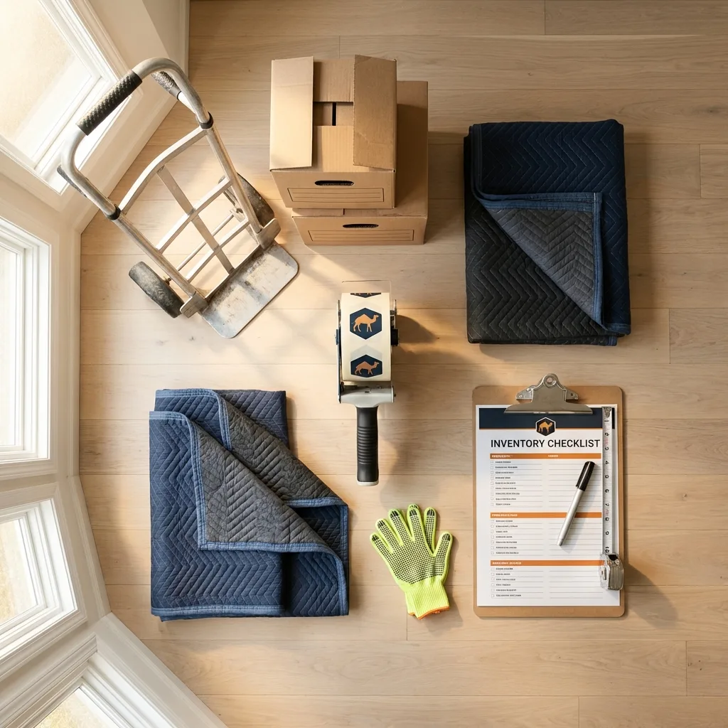 Professional moving supplies and packing materials layout for Lynchburg residential relocations